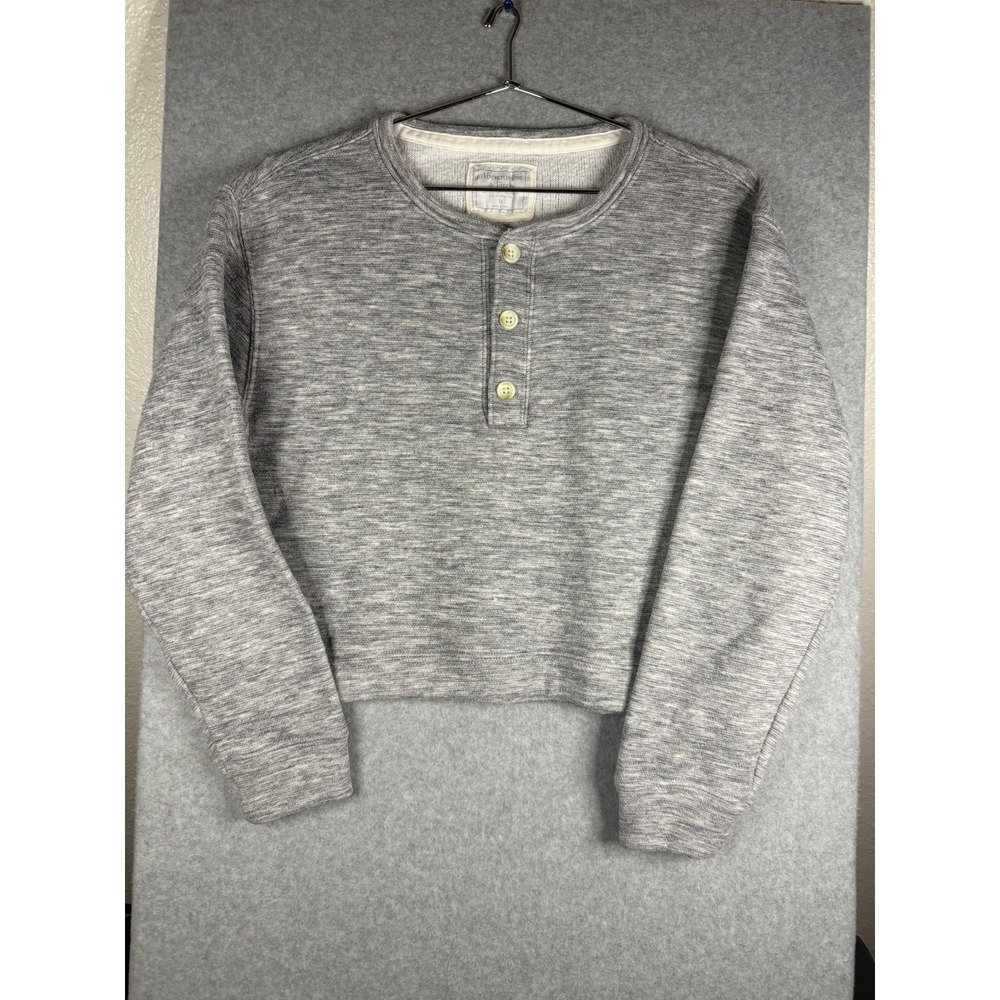 Abercrombie & Fitch Grey Space Dye Cropped Henley Sweatshirt Womens Medium